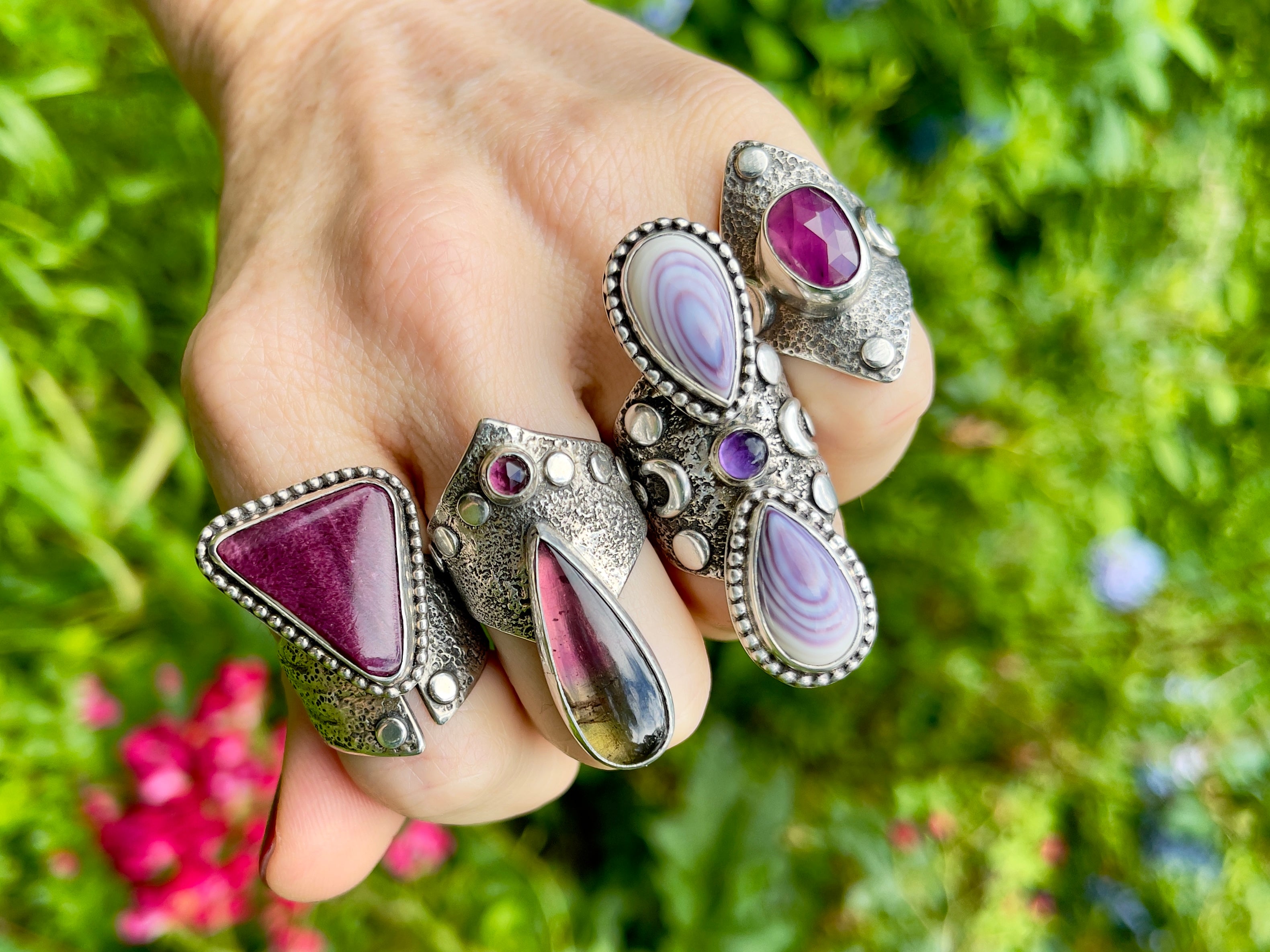 Tourmaline + Garnet Goddess Ring Size 9-9.25