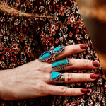 Turquoise Amber Feather Ring Size 8