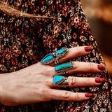 Turquoise Amber Feather Ring Size 8