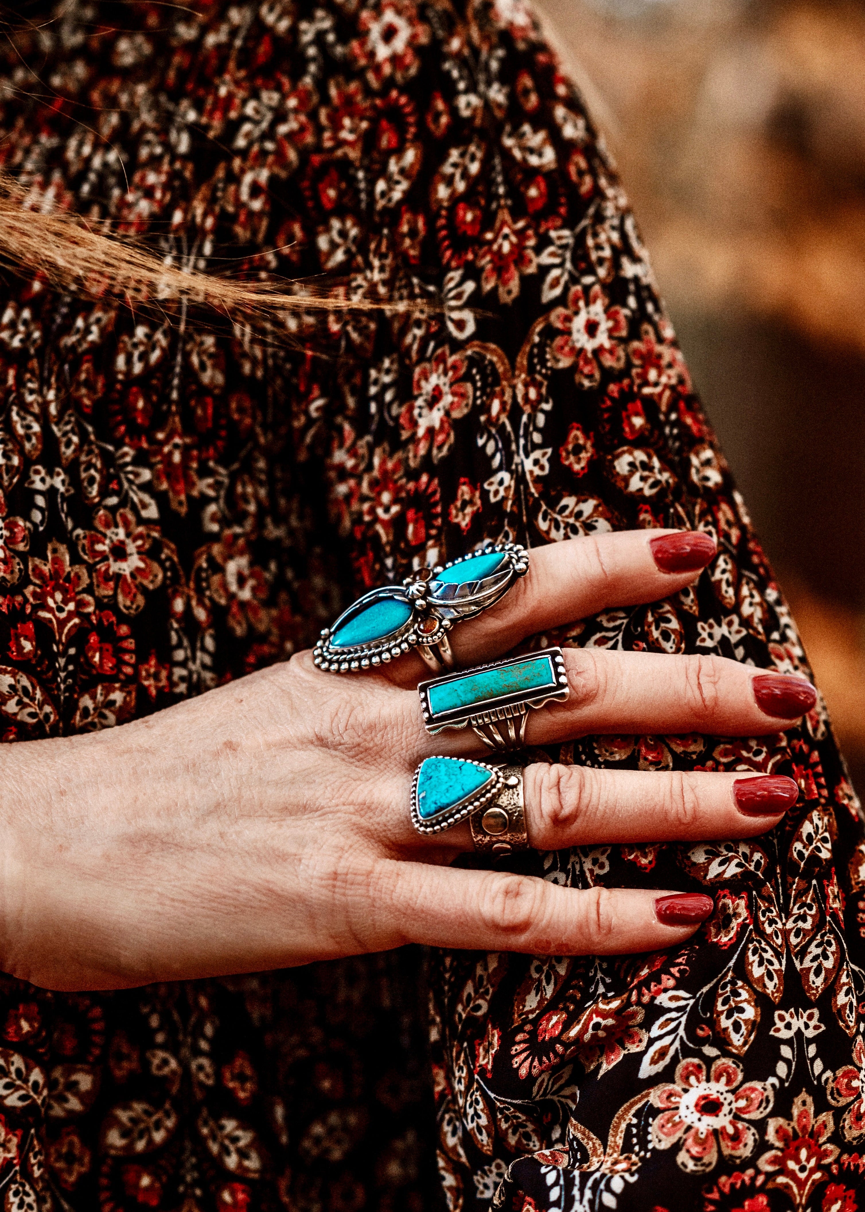 Turquoise Amber Feather Ring Size 8