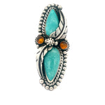 Turquoise Amber Feather Ring Size 8