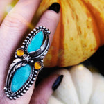 Turquoise Amber Feather Ring Size 8