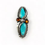 Turquoise Amber Feather Ring Size 8