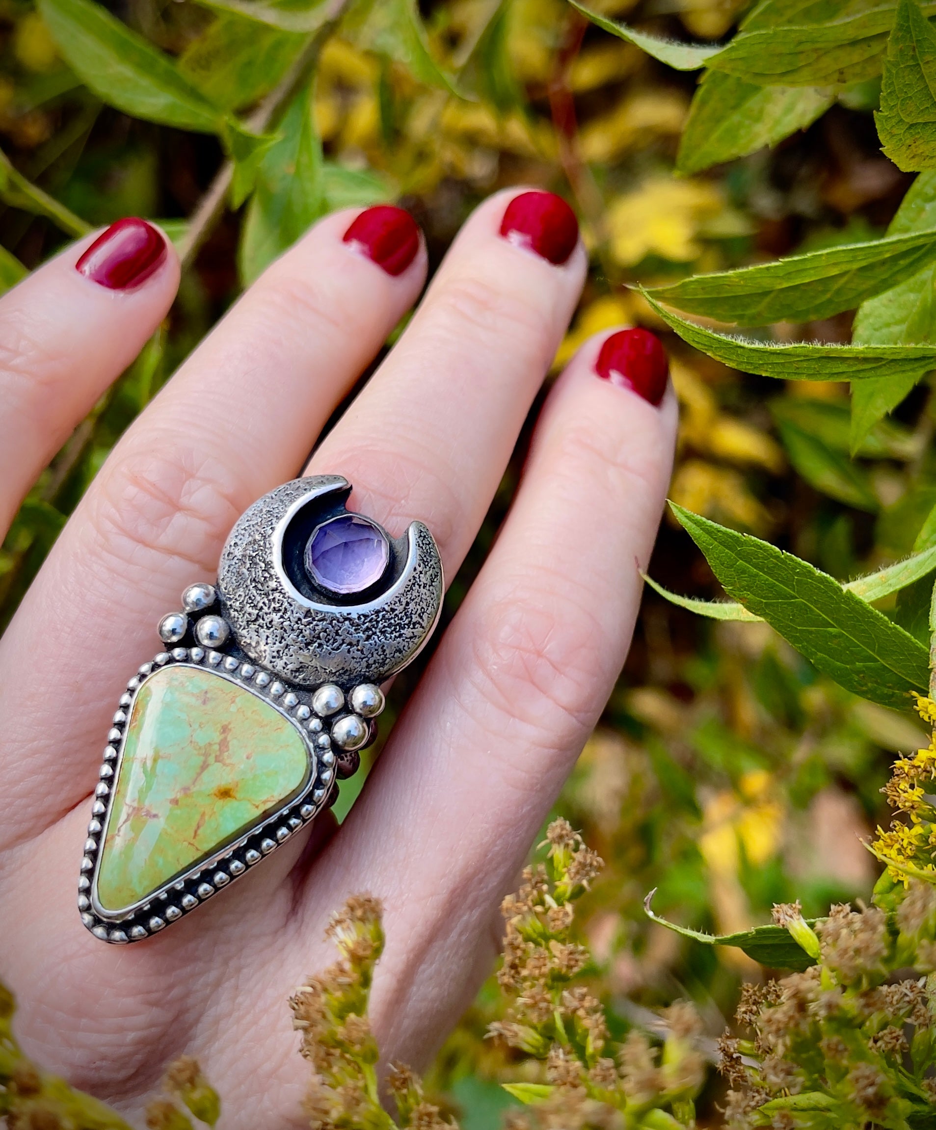 Turquoise Amethyst Ring Size 7.5