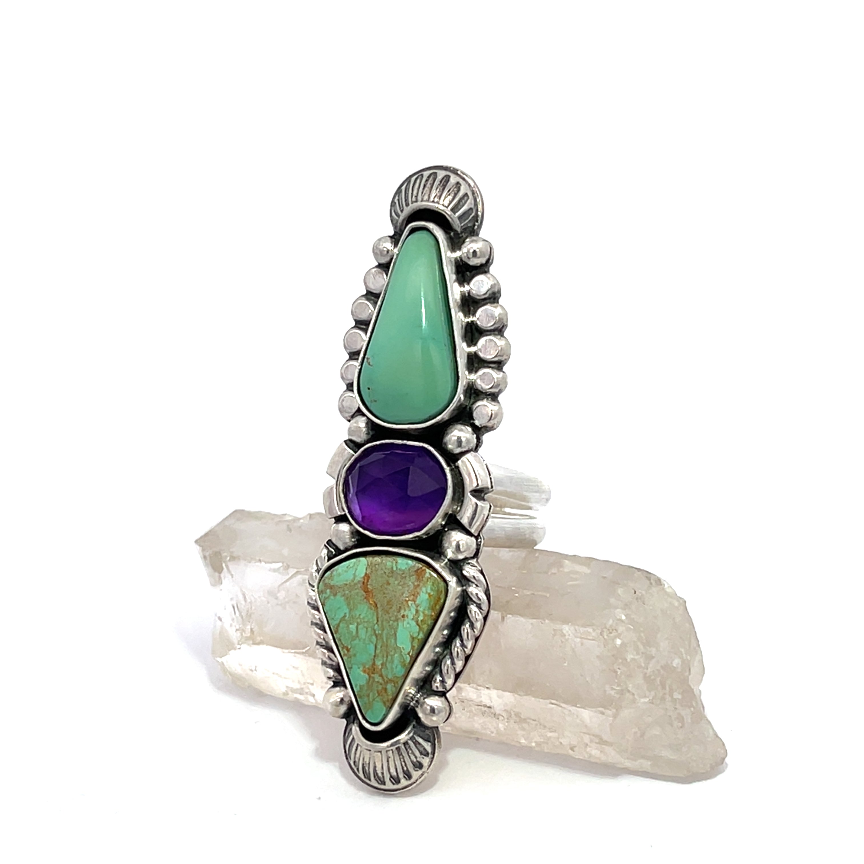 Turquoise Amethyst Statement Ring - Finished to Size