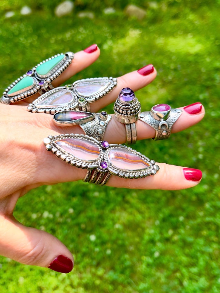 Turquoise Amethyst Statement Ring Size 7.5-7.75