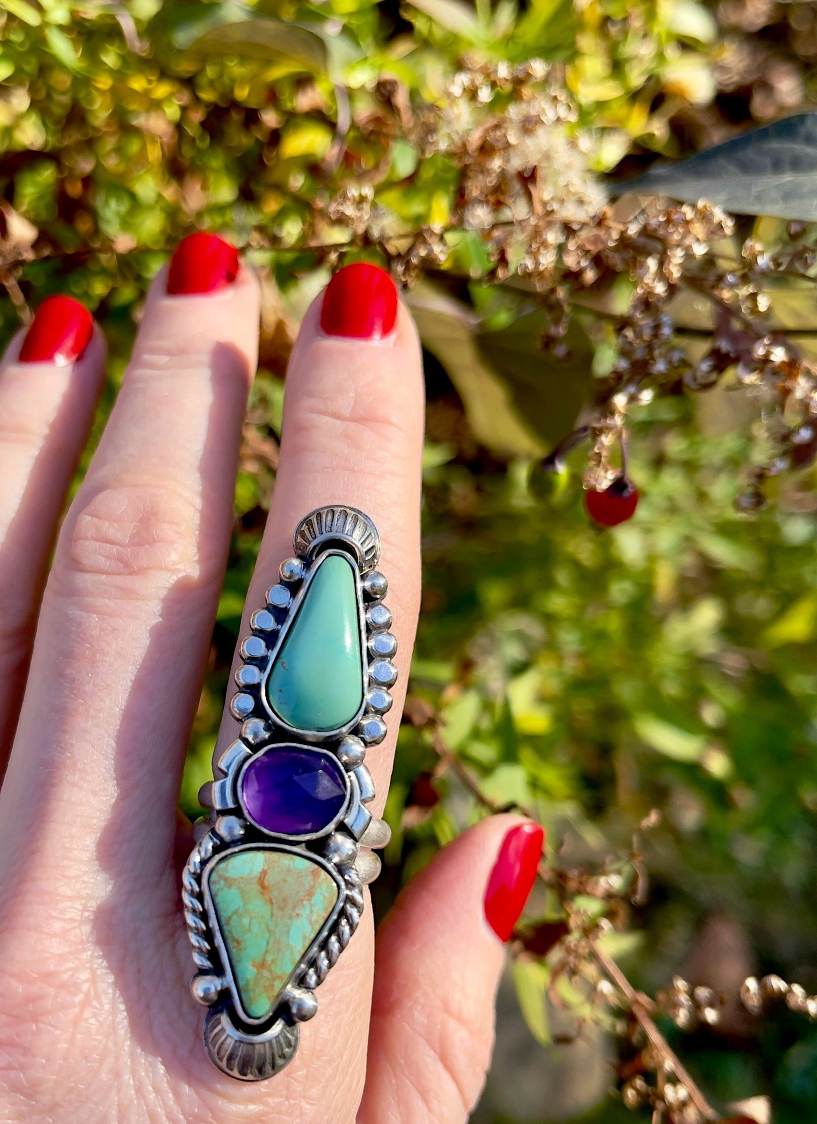 Turquoise Amethyst Statement Ring Size 9