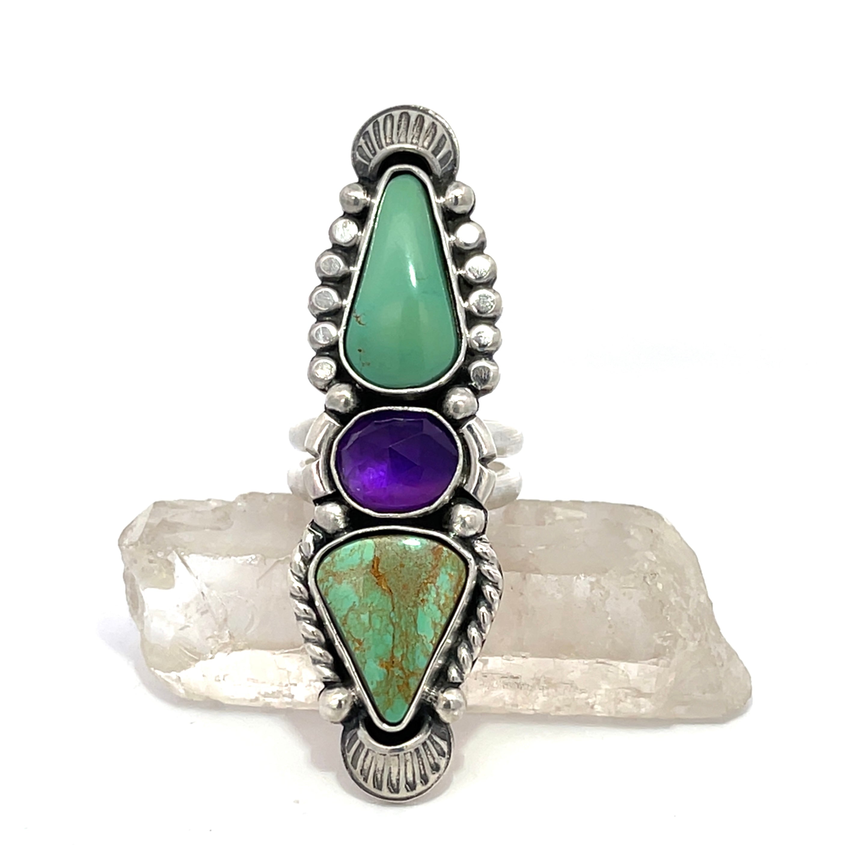 Turquoise Amethyst Statement Ring Size 9