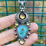 Turquoise Citrine Peridot Celestial Pendant Necklace