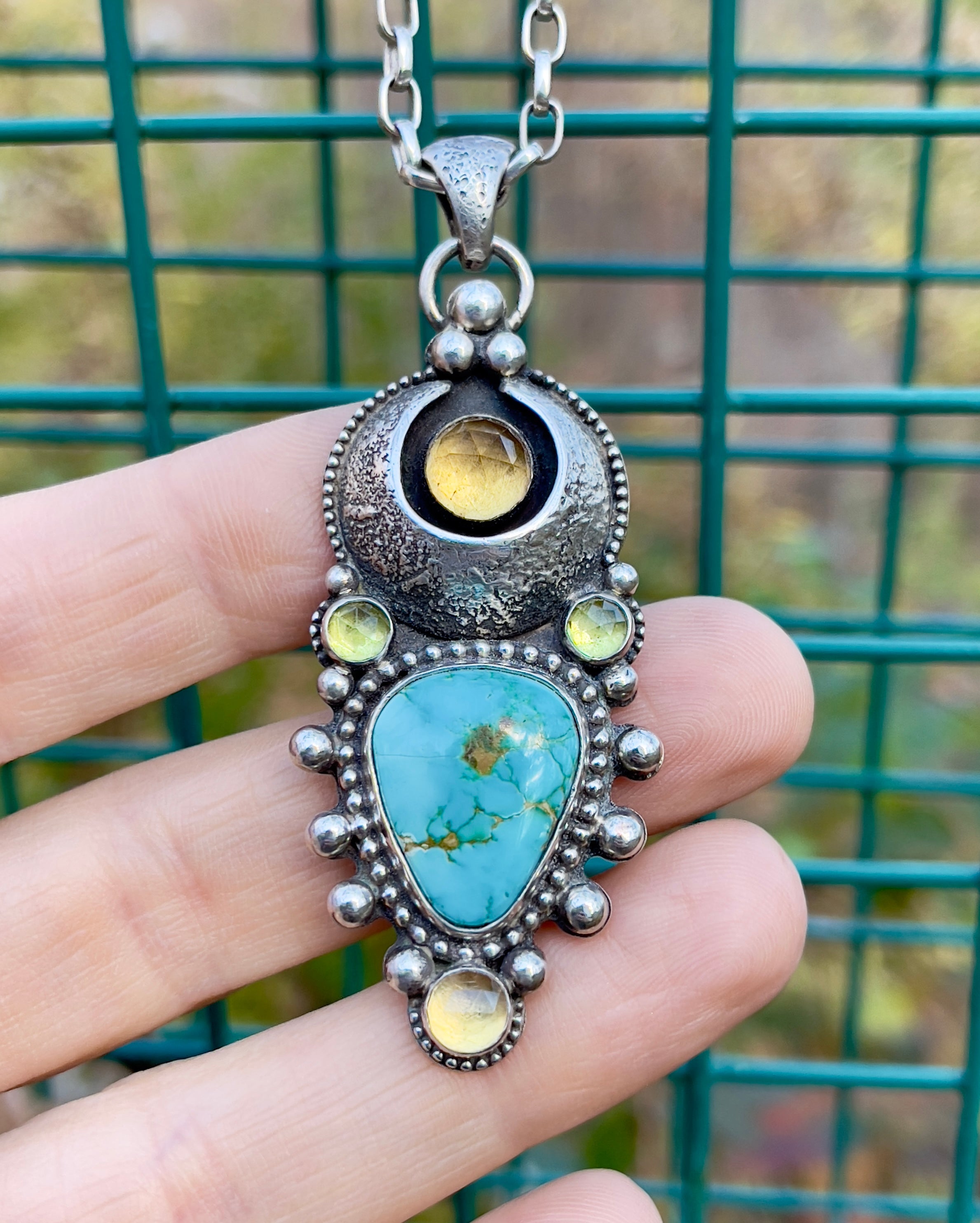 Turquoise Citrine Peridot Celestial Pendant Necklace