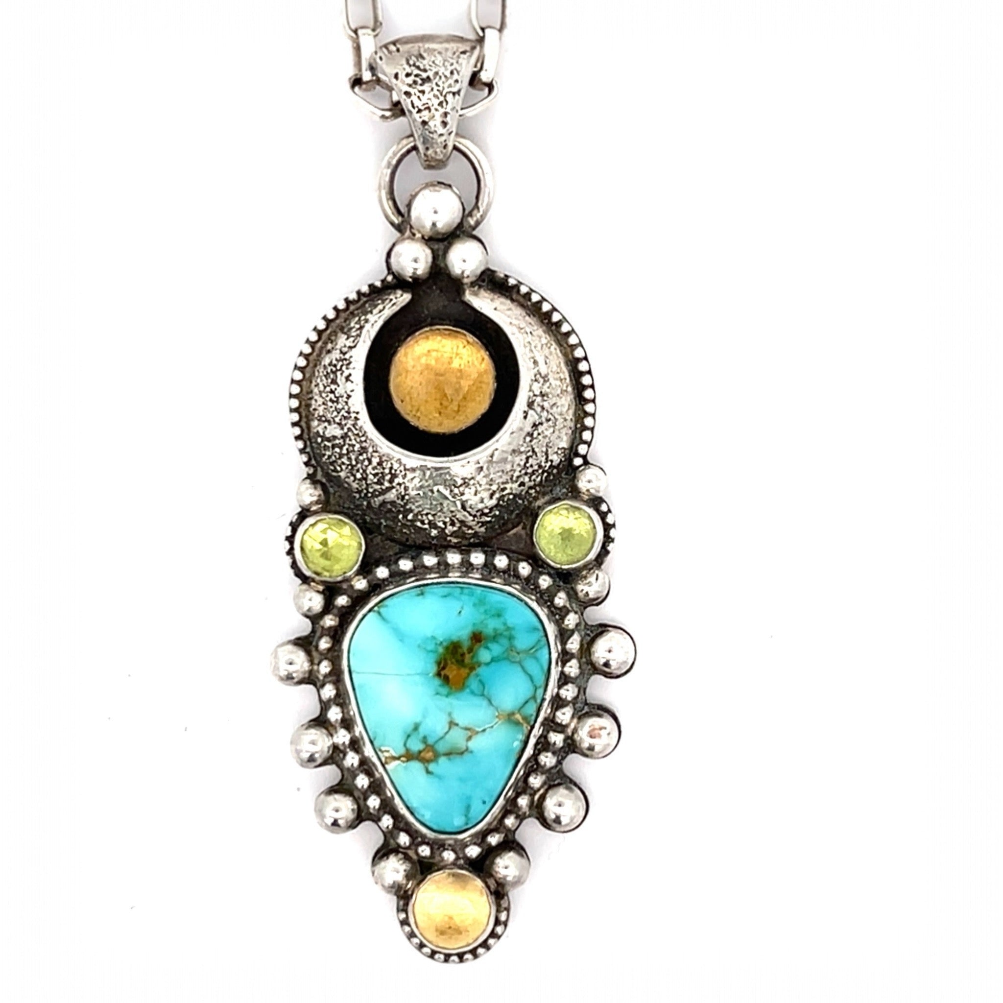 Turquoise Citrine Peridot Celestial Pendant Necklace