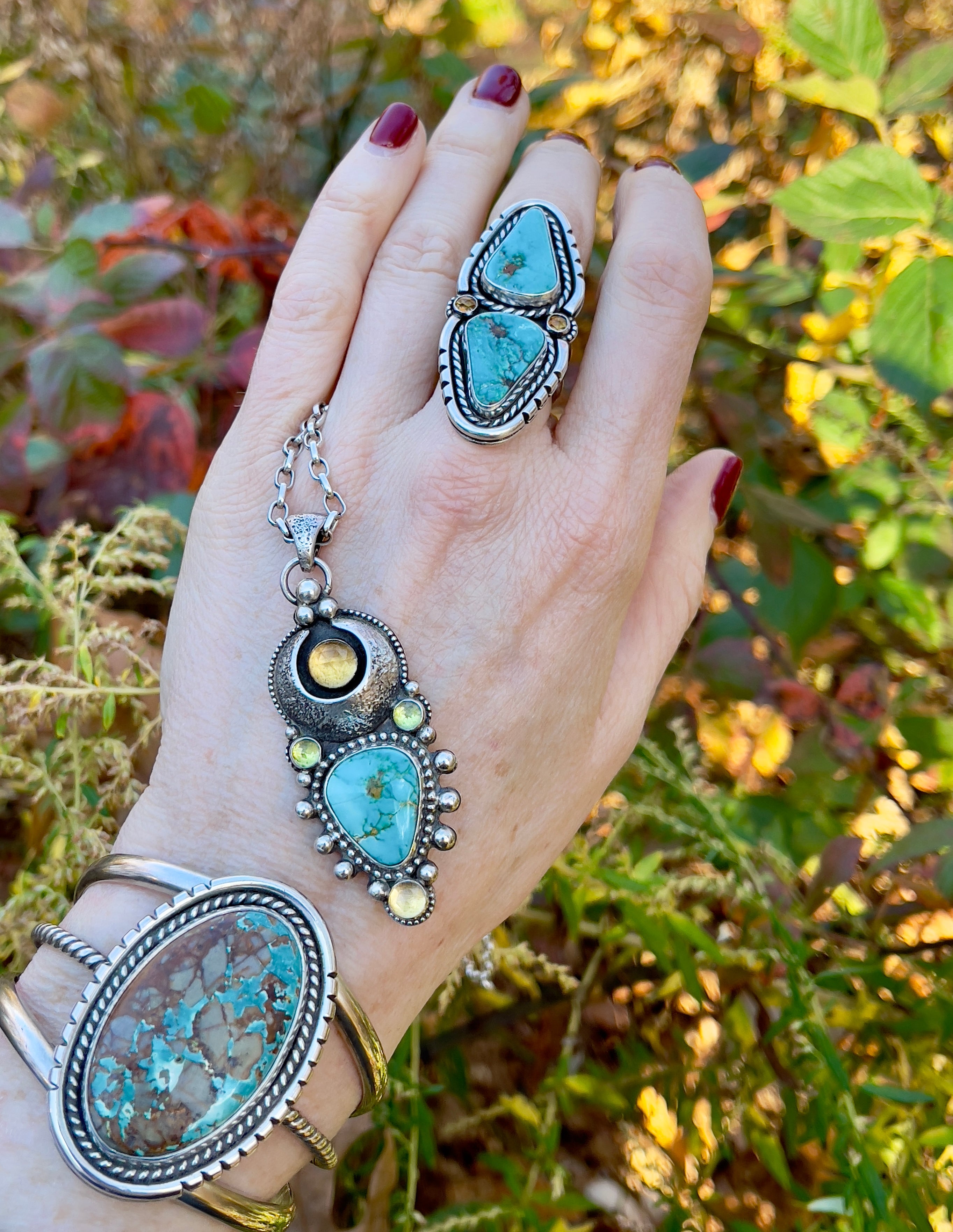 Turquoise Citrine Peridot Celestial Pendant Necklace