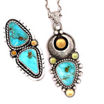 Turquoise Citrine Peridot Celestial Pendant Necklace