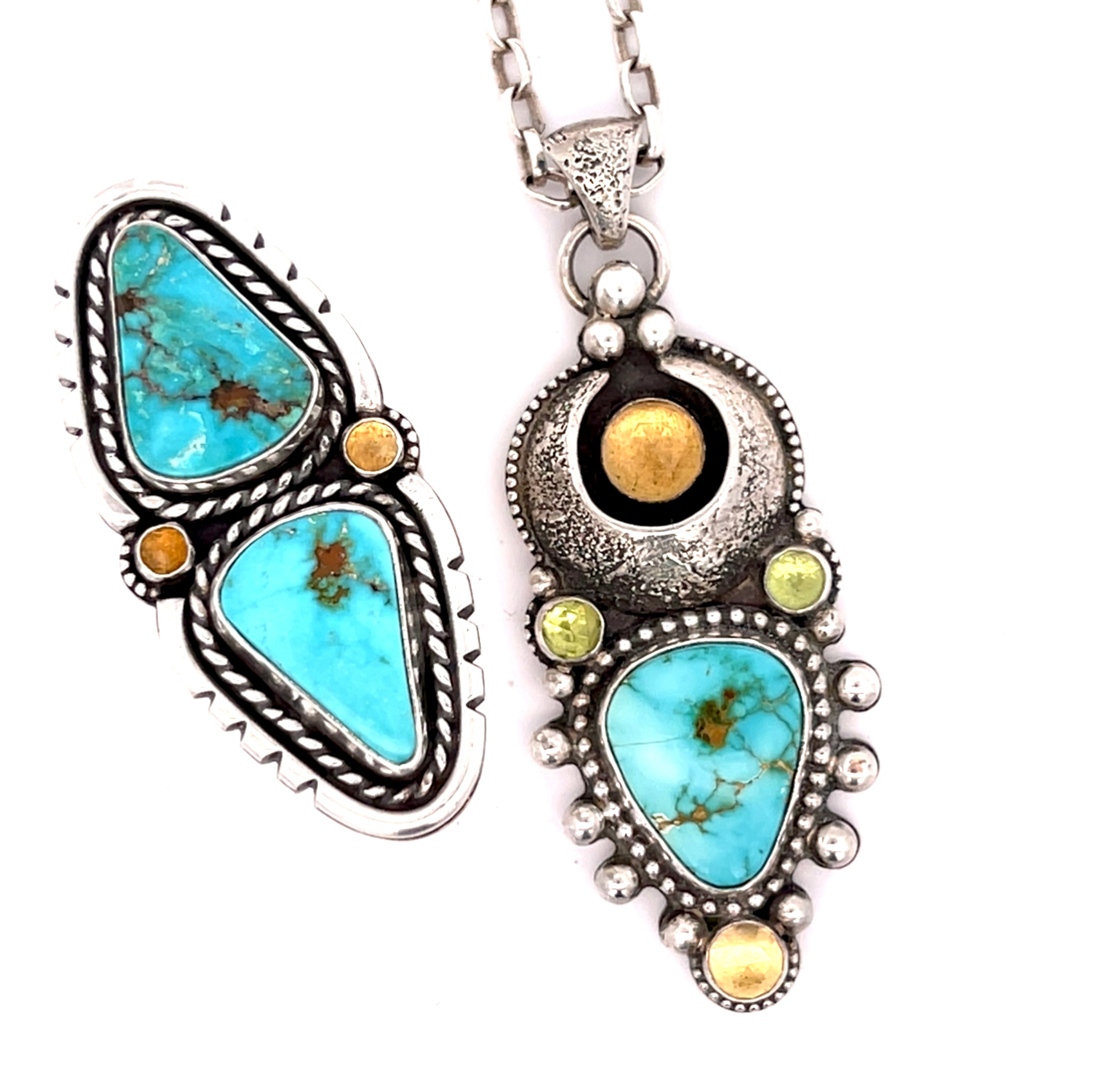 Turquoise Citrine Peridot Celestial Pendant Necklace