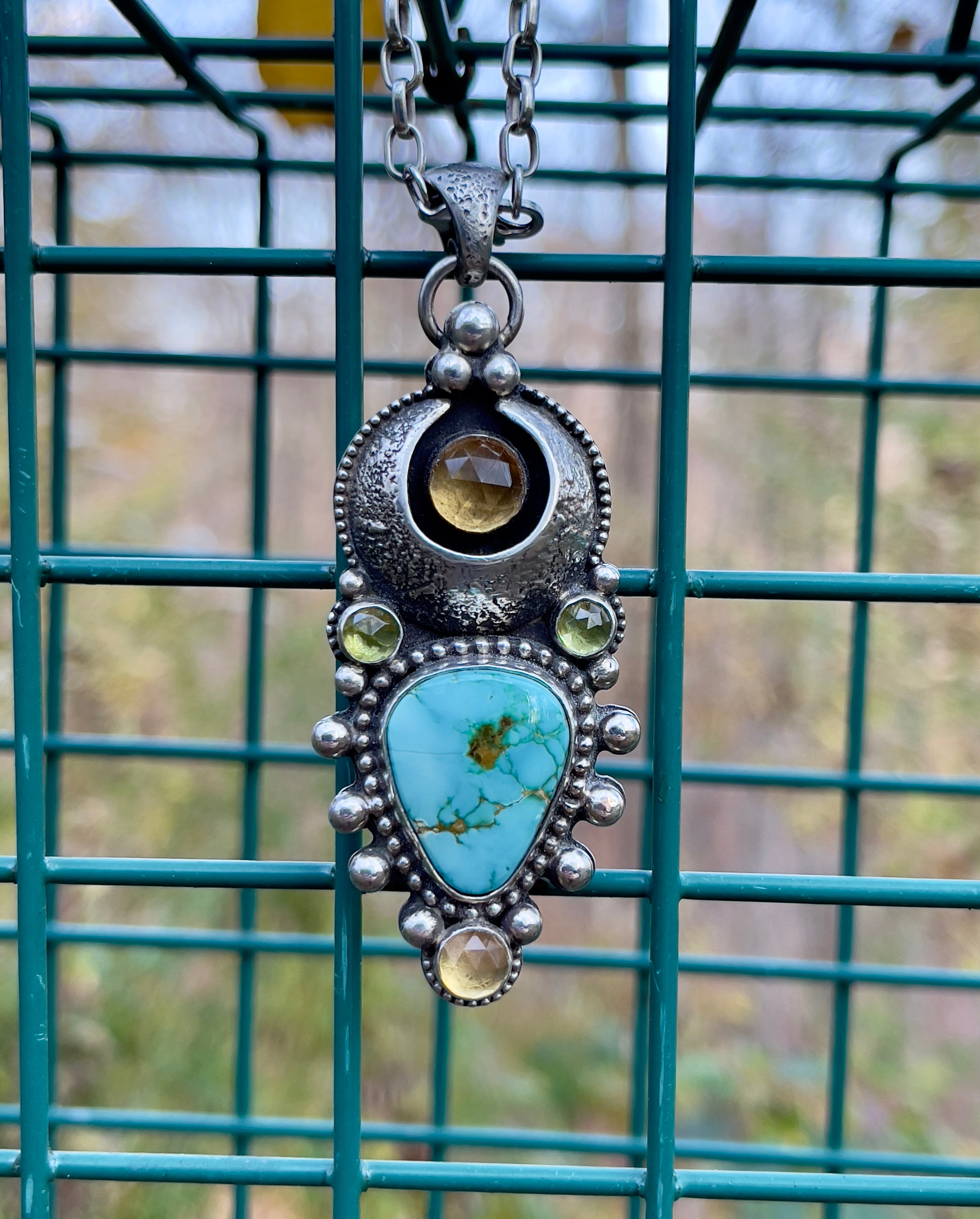 Turquoise Citrine Peridot Celestial Pendant Necklace