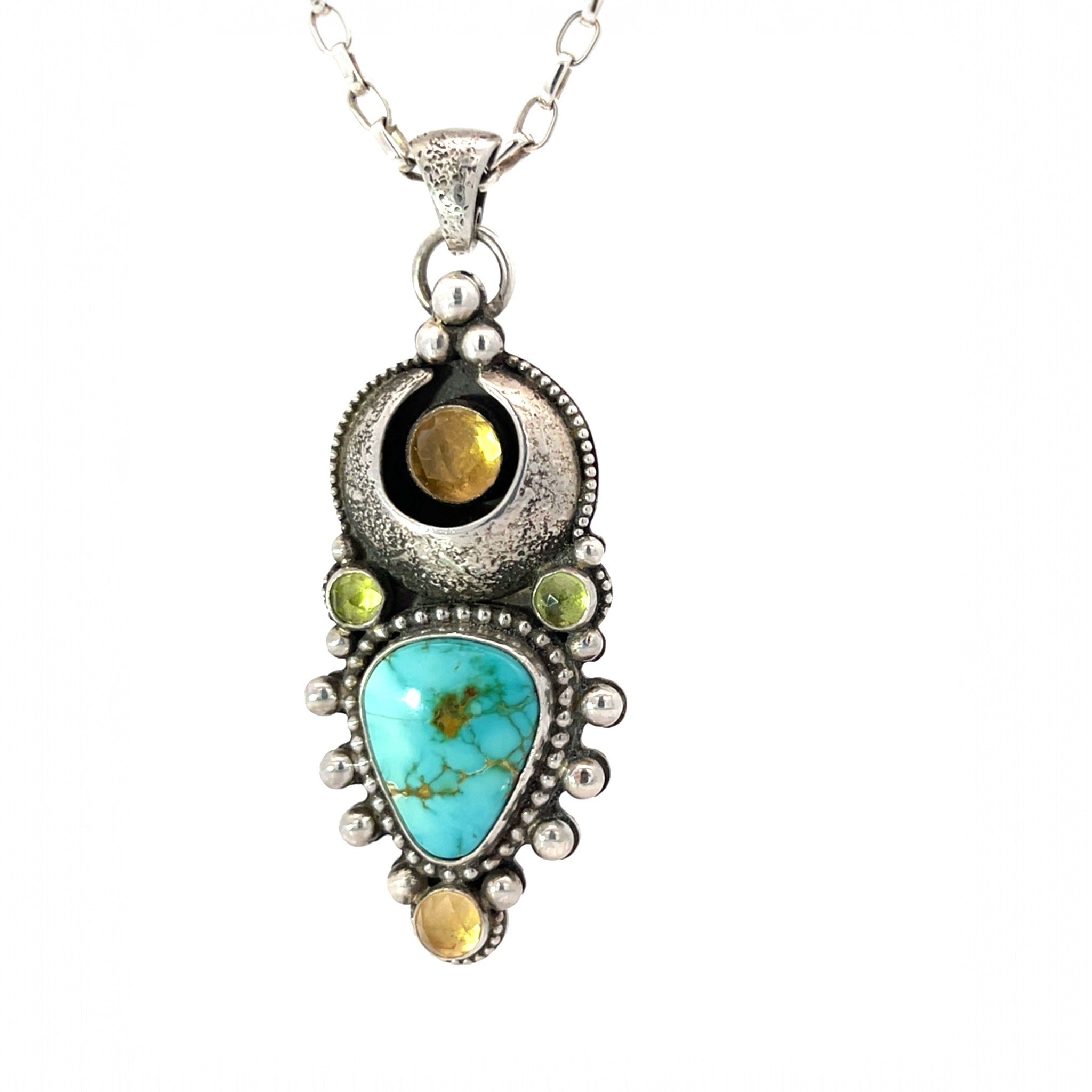 Turquoise Citrine Peridot Celestial Pendant Necklace