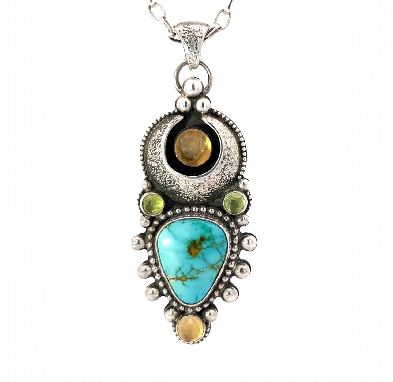 Turquoise Citrine Peridot Celestial Pendant Necklace