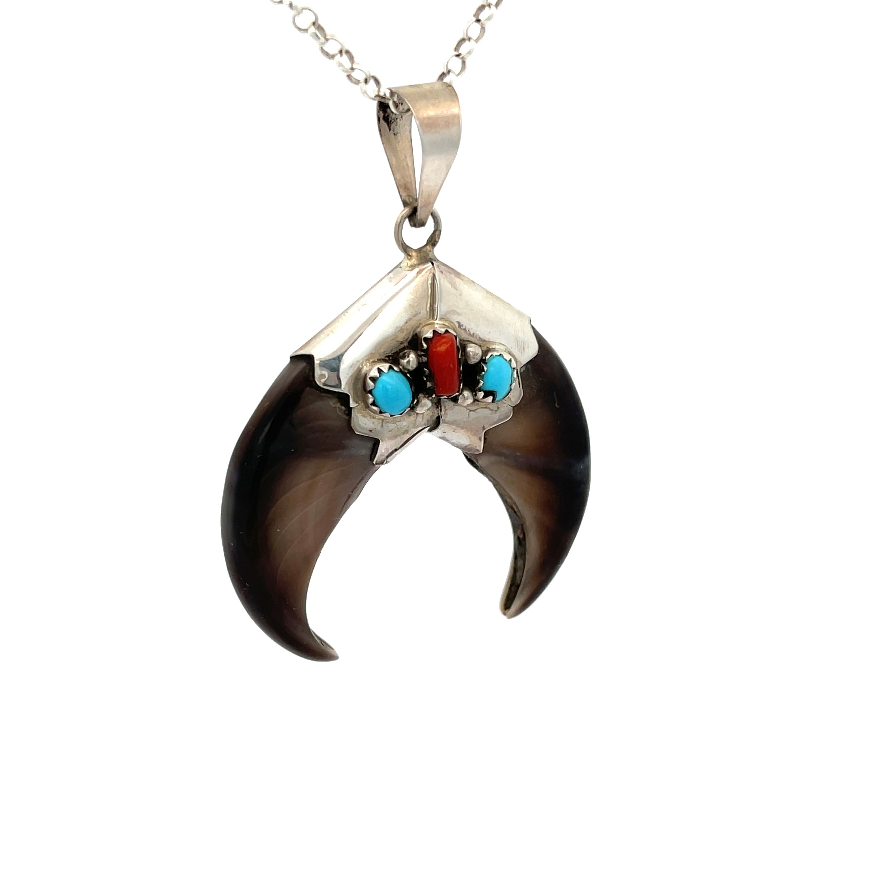 Turquoise Coral Badger Claw Pendant