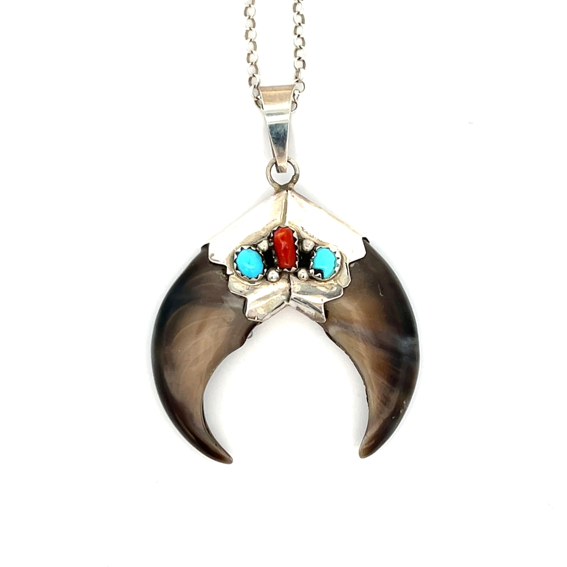 Turquoise Coral Badger Claw Pendant
