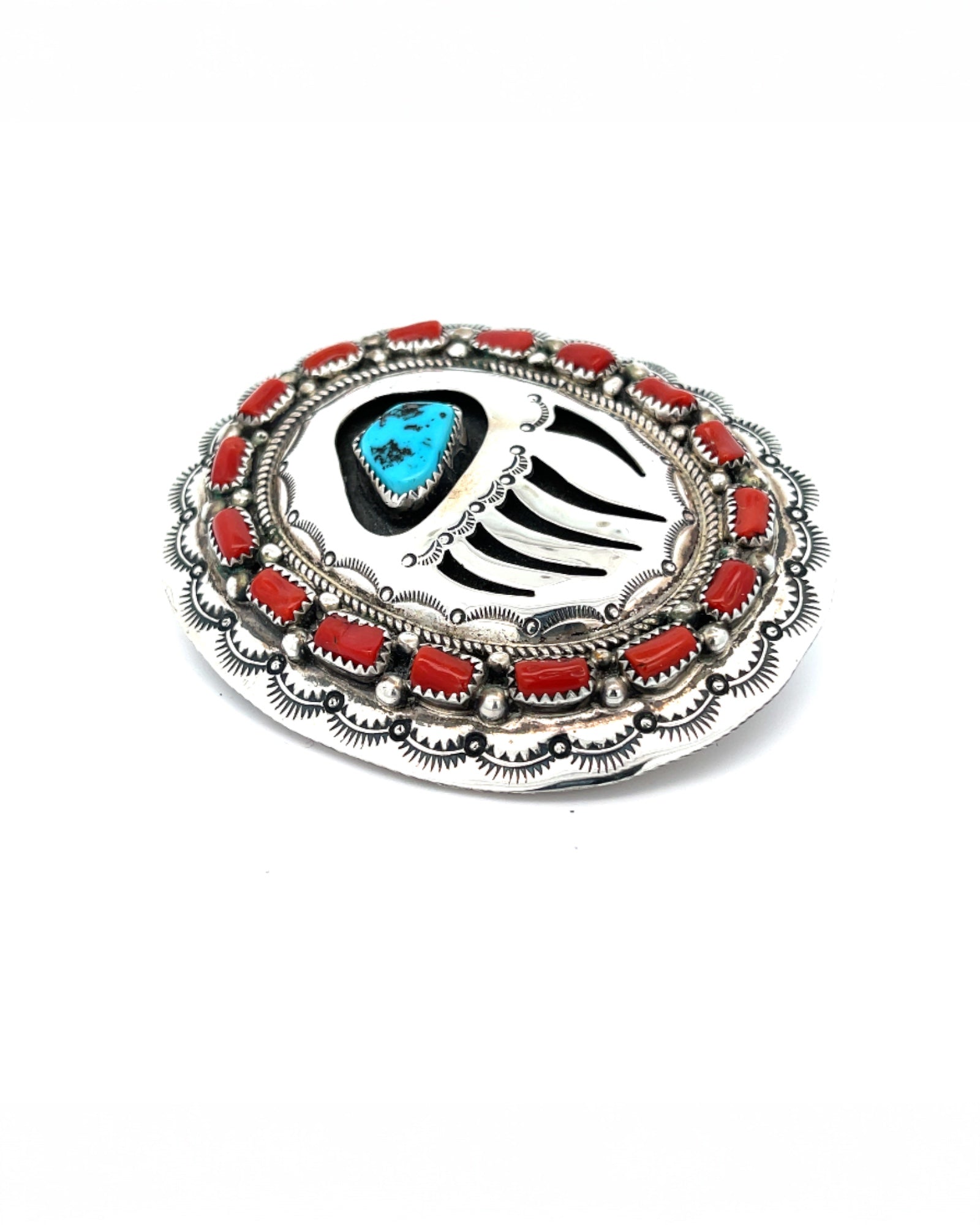 Turquoise Coral Bear Paw Belt Buckle