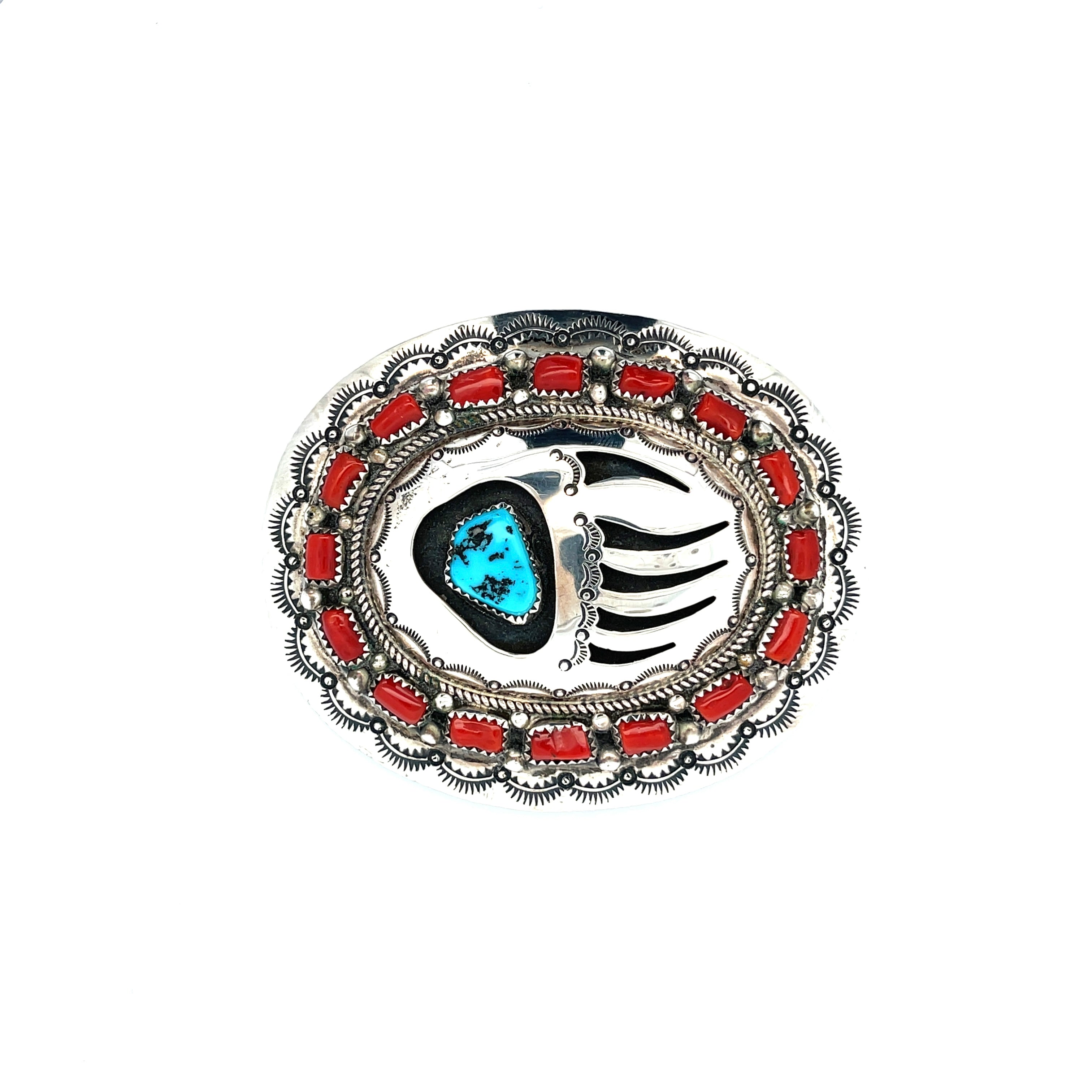 Turquoise Coral Bear Paw Belt Buckle