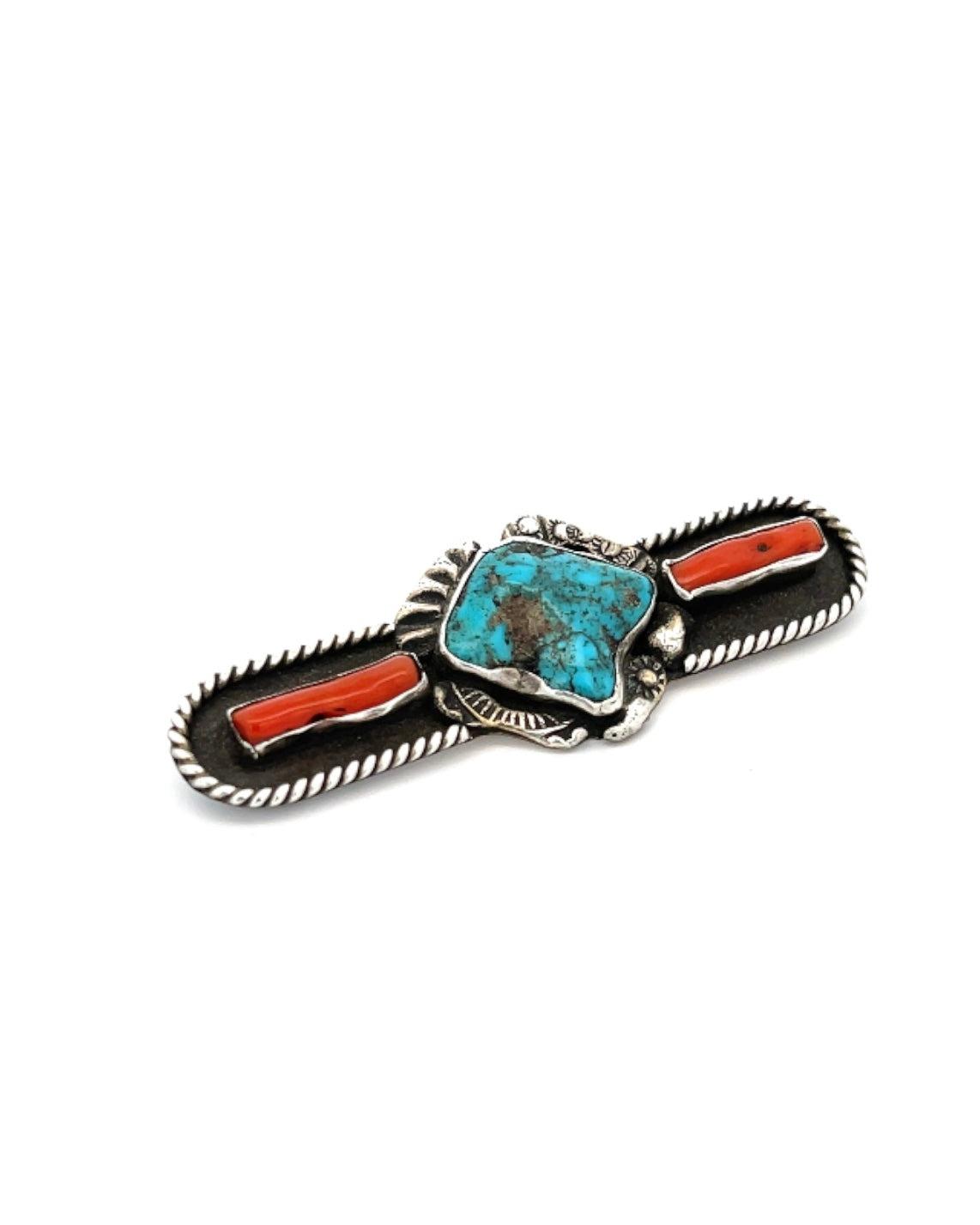 Turquoise Coral Brooch Pin