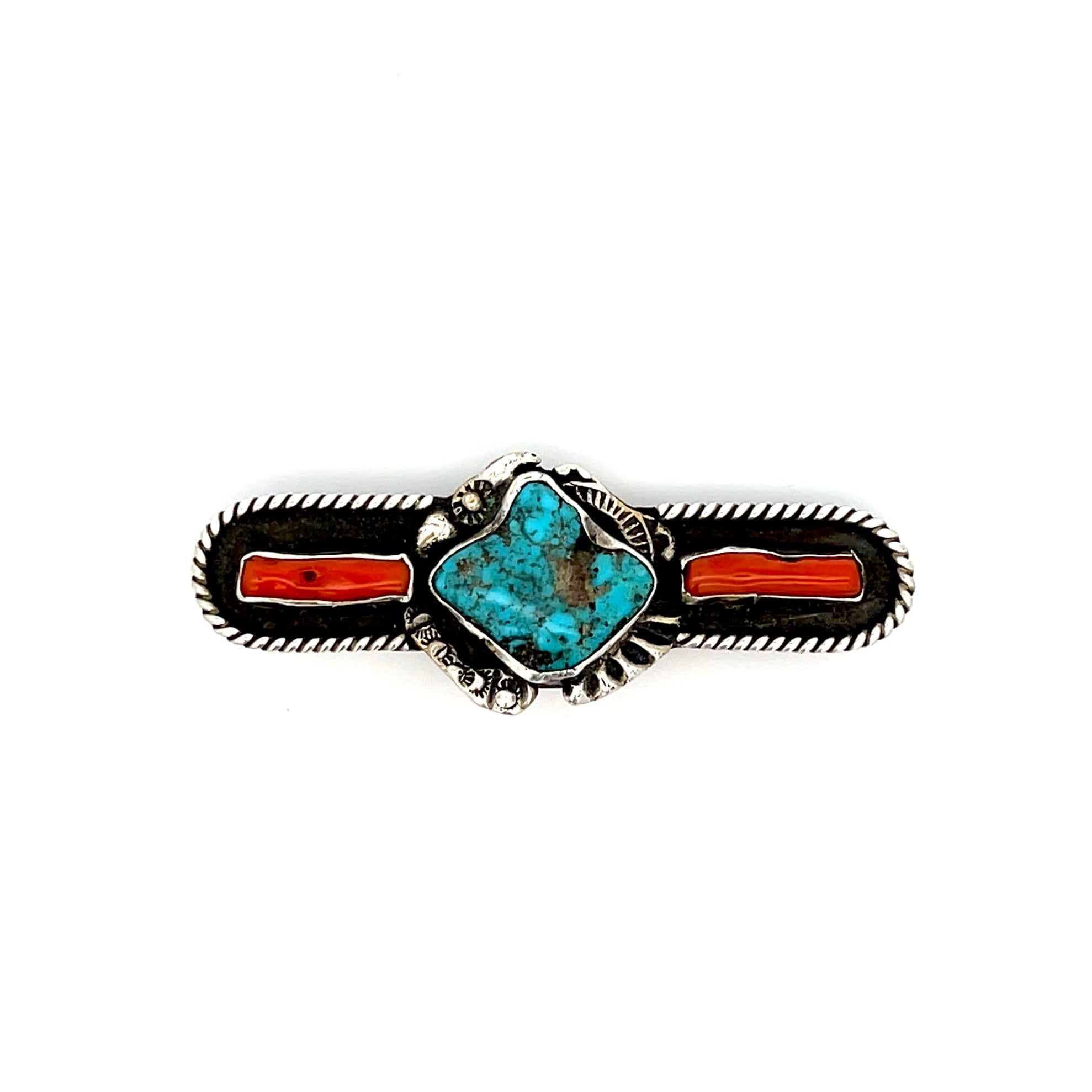 Turquoise Coral Brooch Pin