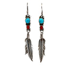 Turquoise Coral Feather Dangle Earrings
