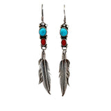Turquoise Coral Feather Dangle Earrings