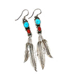 Turquoise Coral Feather Dangle Earrings