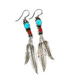 Turquoise Coral Feather Dangle Earrings