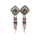 Turquoise Coral Onyx Lapis inlay Dangle Earrings