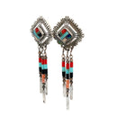 Turquoise Coral Onyx Lapis inlay Dangle Earrings