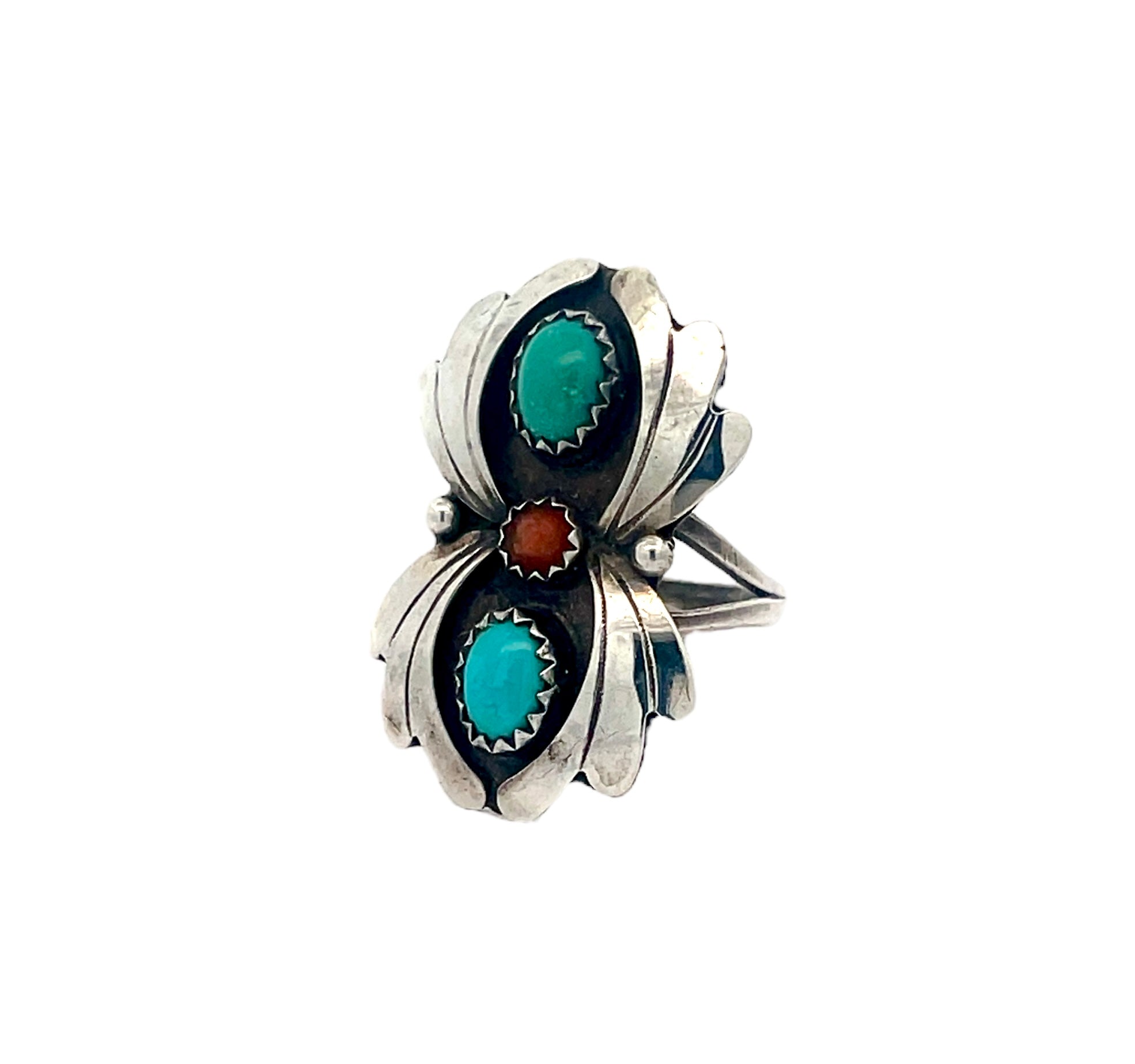 Turquoise Coral Ring Size 7