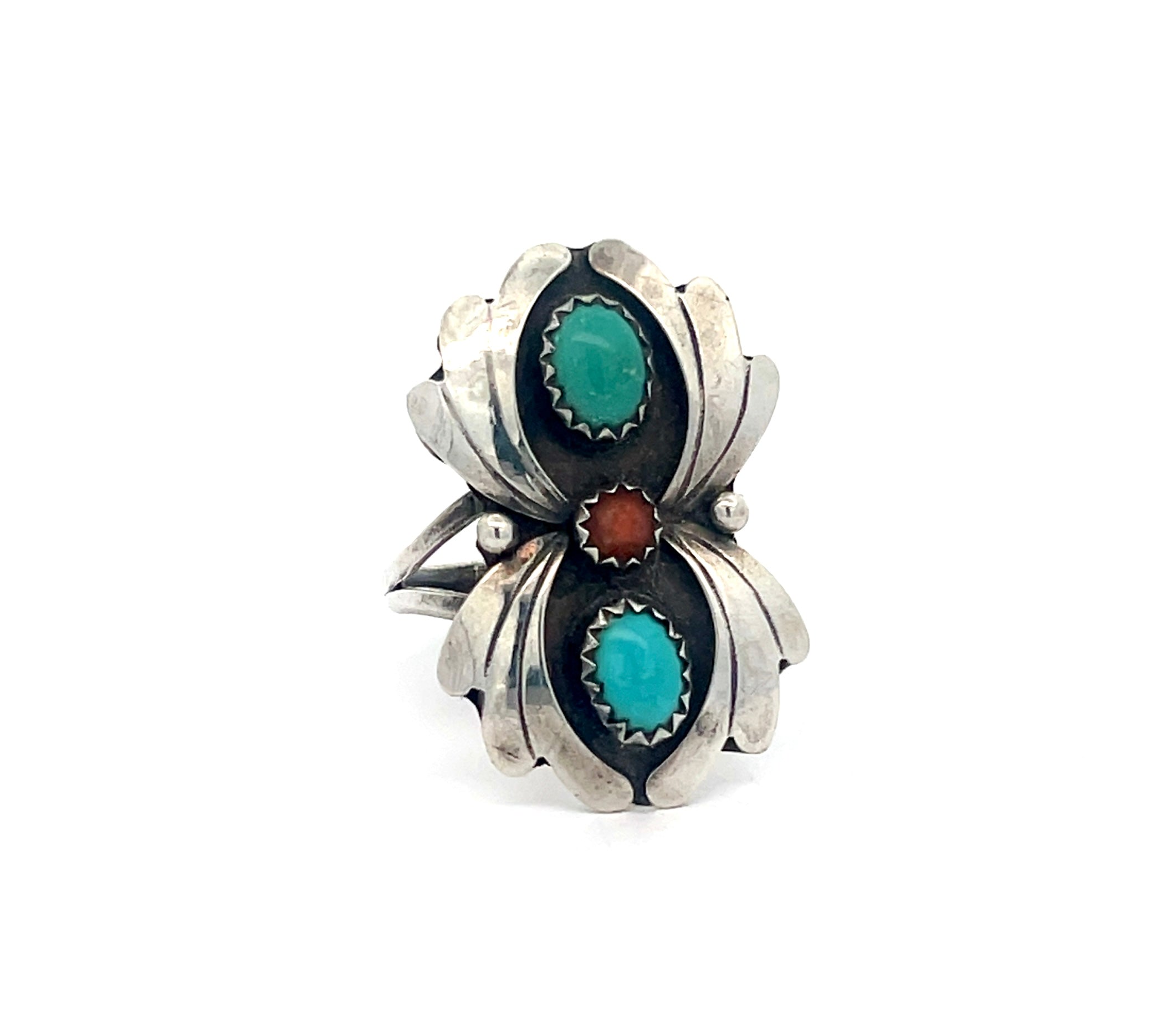 Turquoise Coral Ring Size 7
