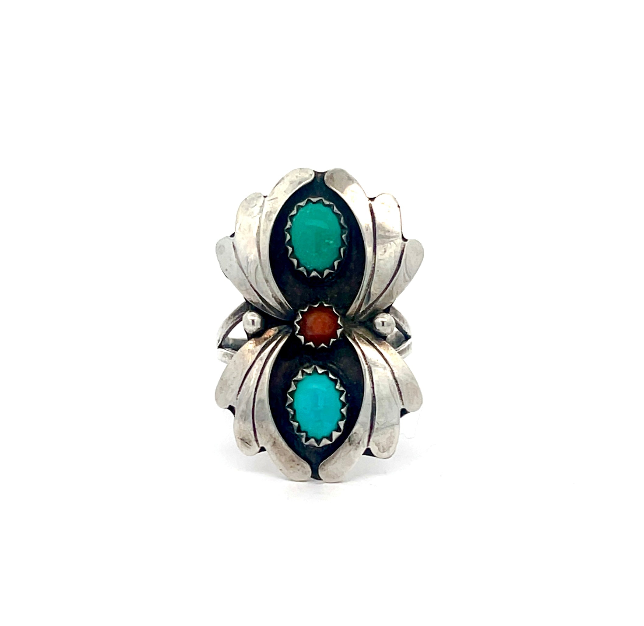 Turquoise Coral Ring Size 7