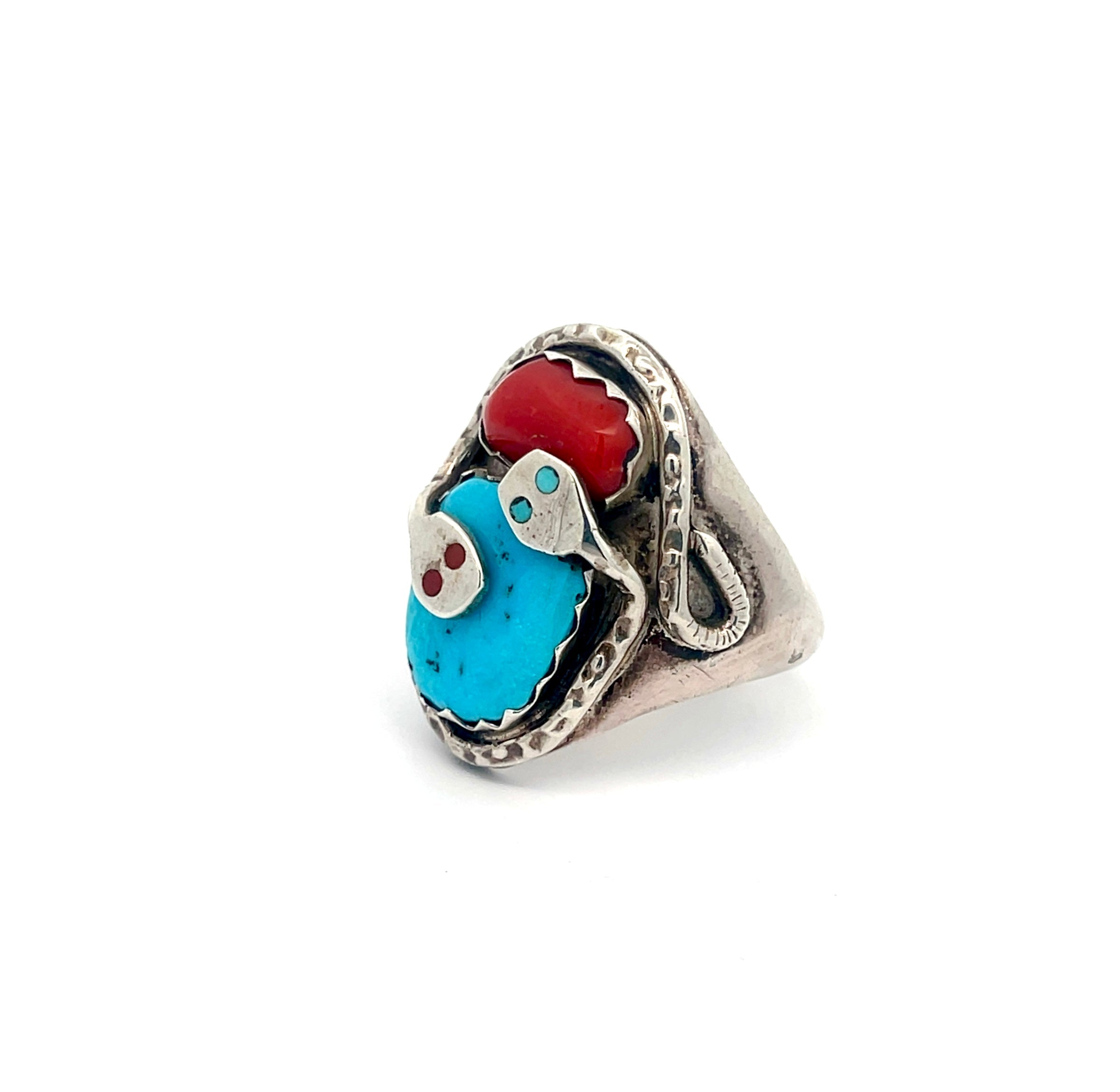Turquoise Coral Snake Ring Size 11.25