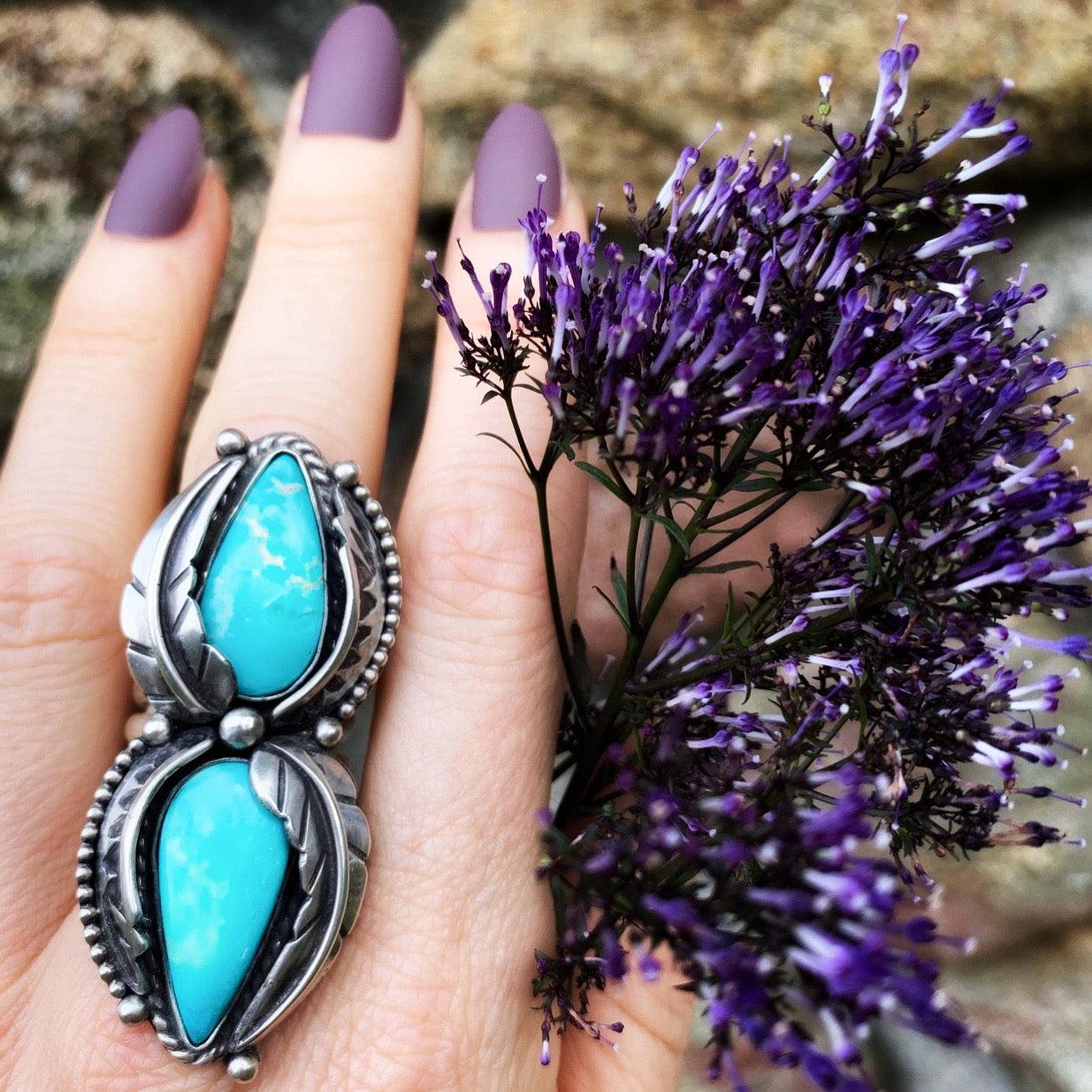 Turquoise Feather Ring Size 8.5