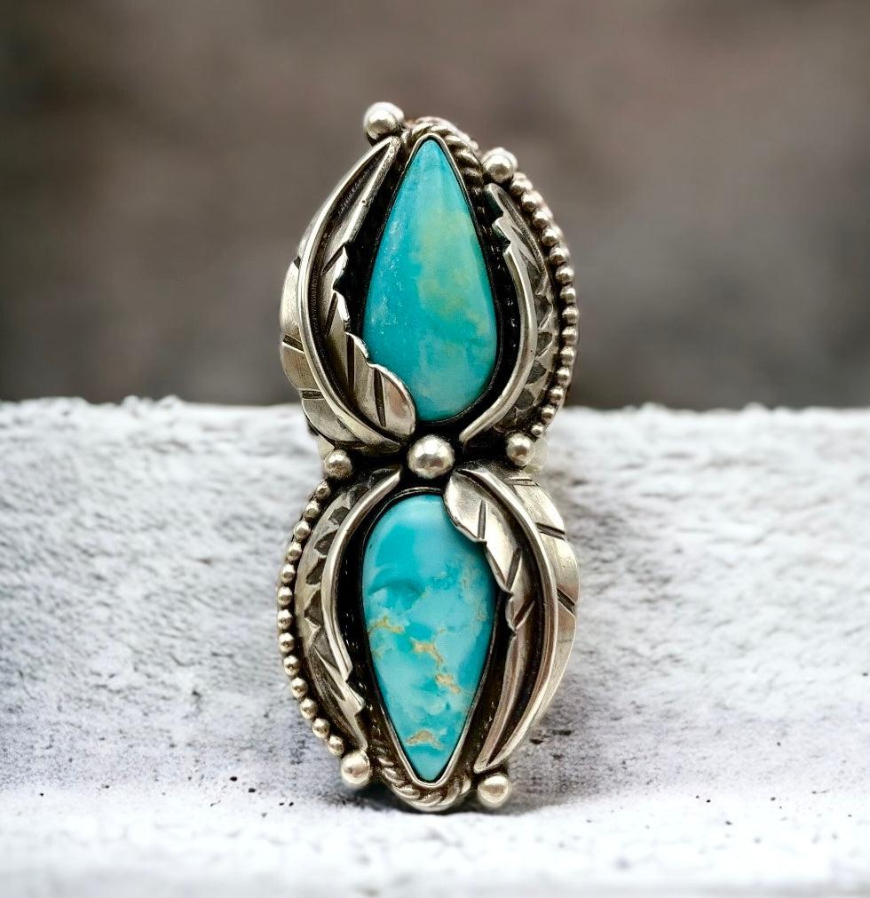 Turquoise Feather Ring Size 8.5