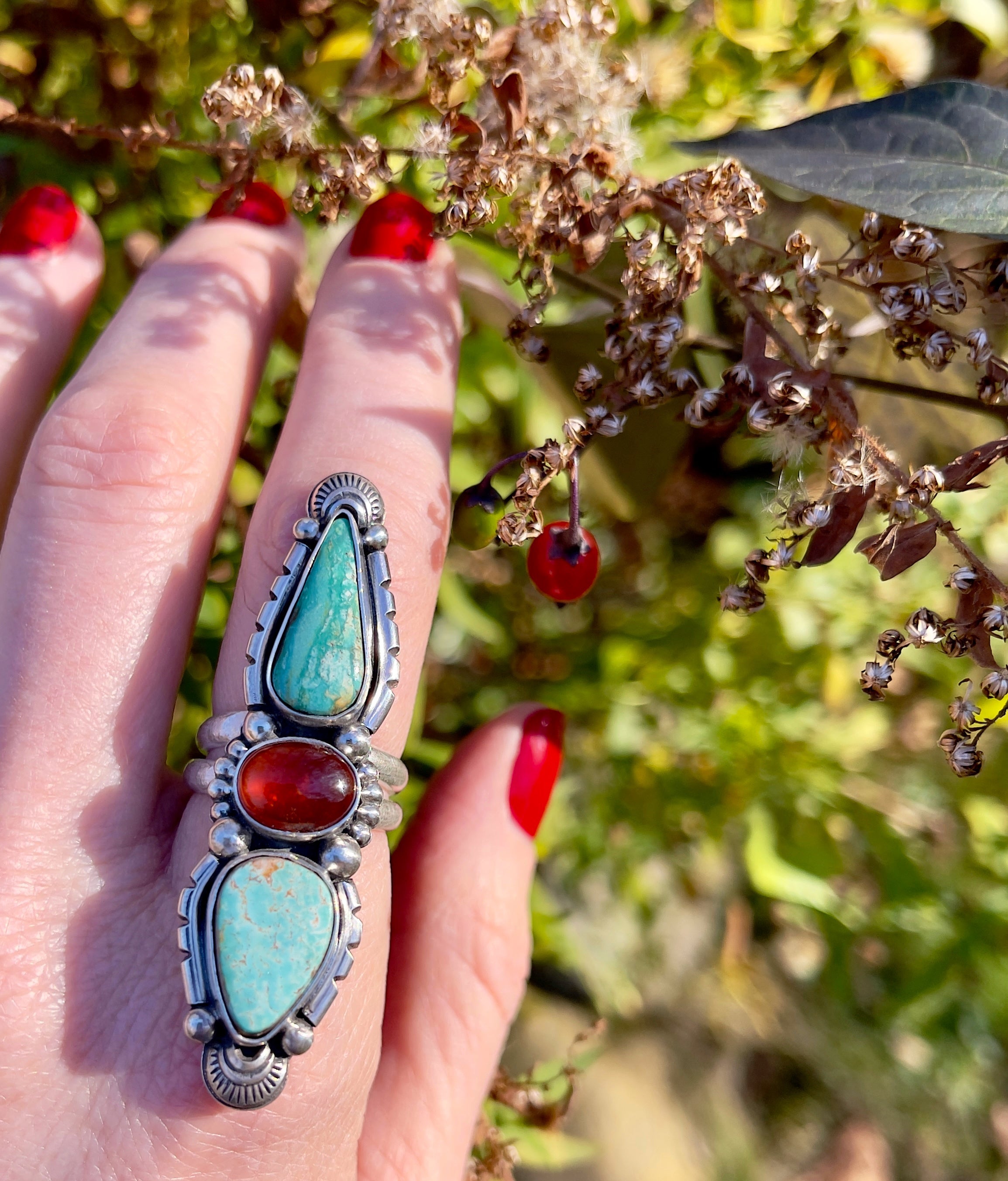 Turquoise Garnet Statement Ring - Finished to Size