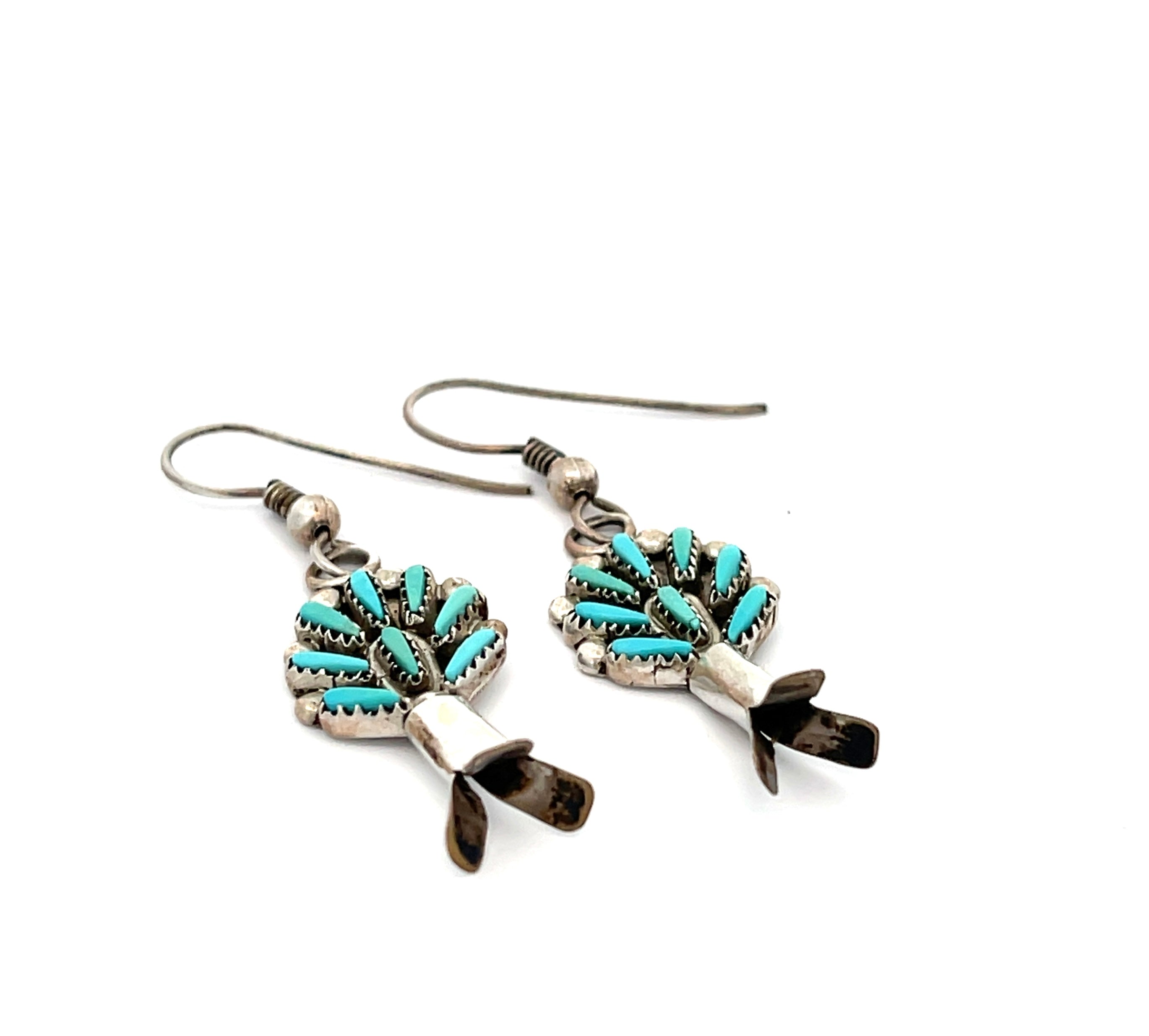 Turquoise Needlepoint Squash Blossom Earrings