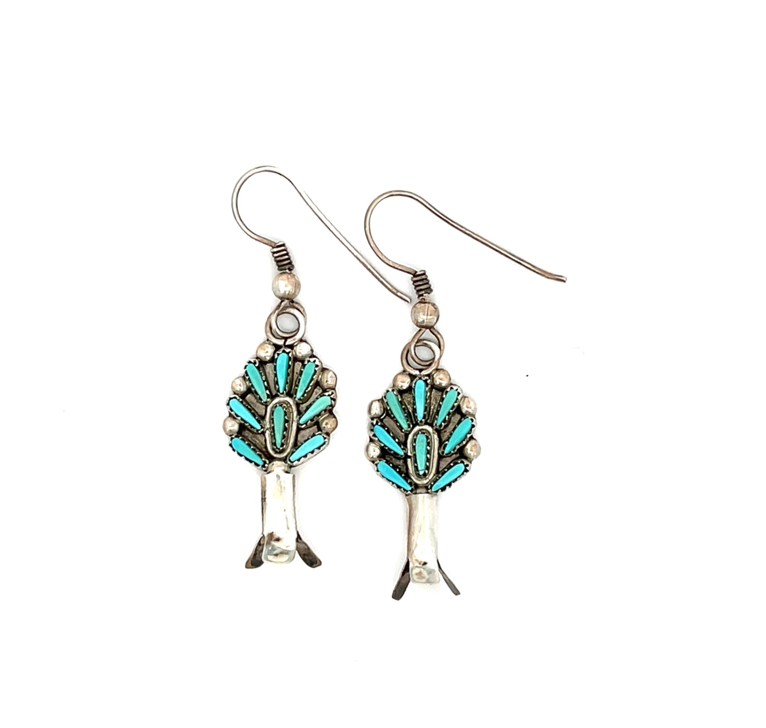 Turquoise Needlepoint Squash Blossom Earrings