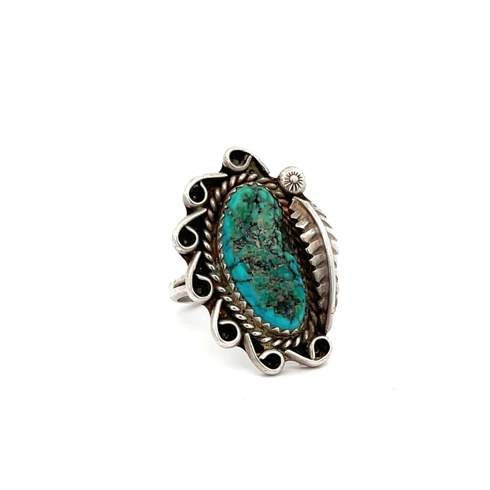 Turquoise Nugget Feather Ring Size 6.5