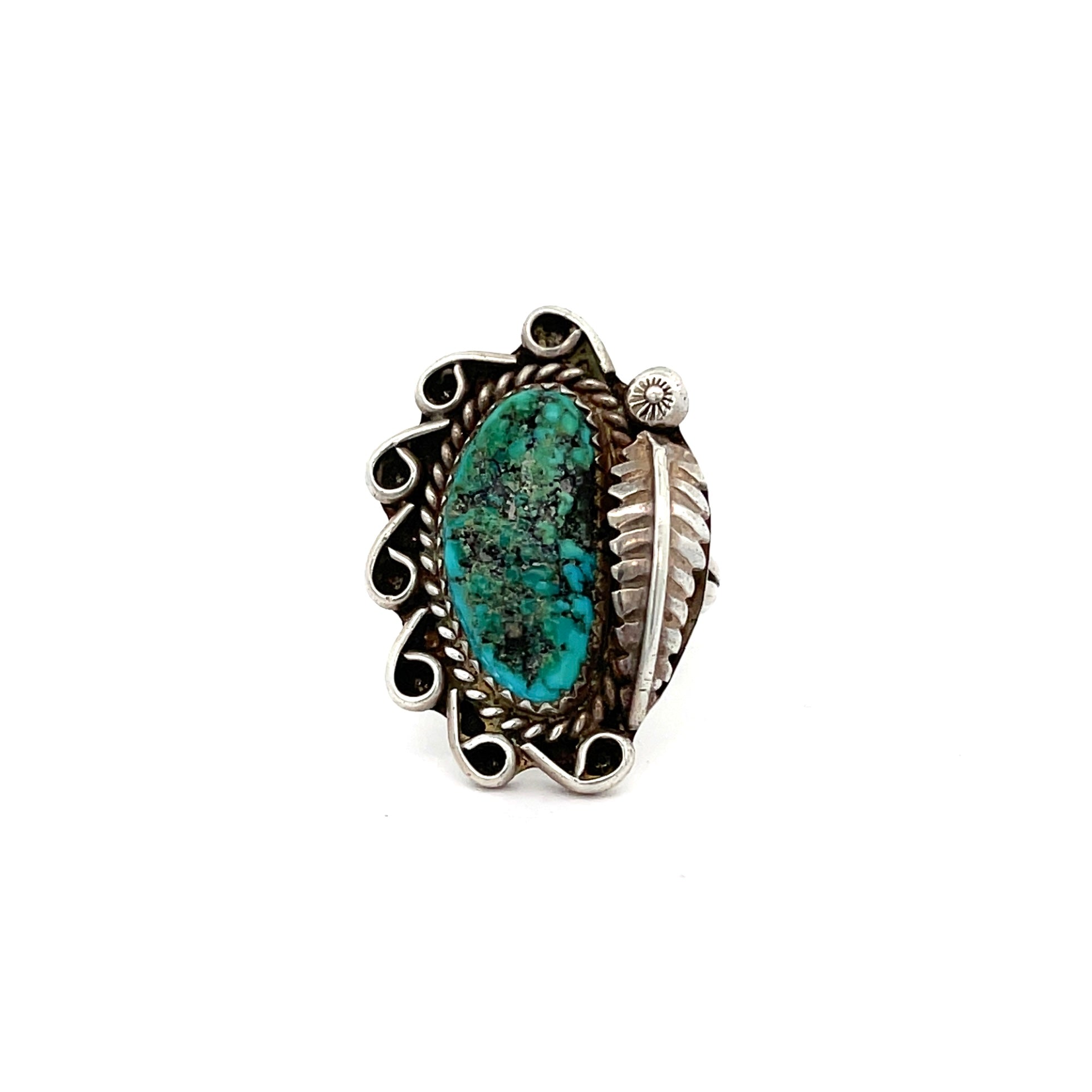 Turquoise Nugget Feather Ring Size 6.5