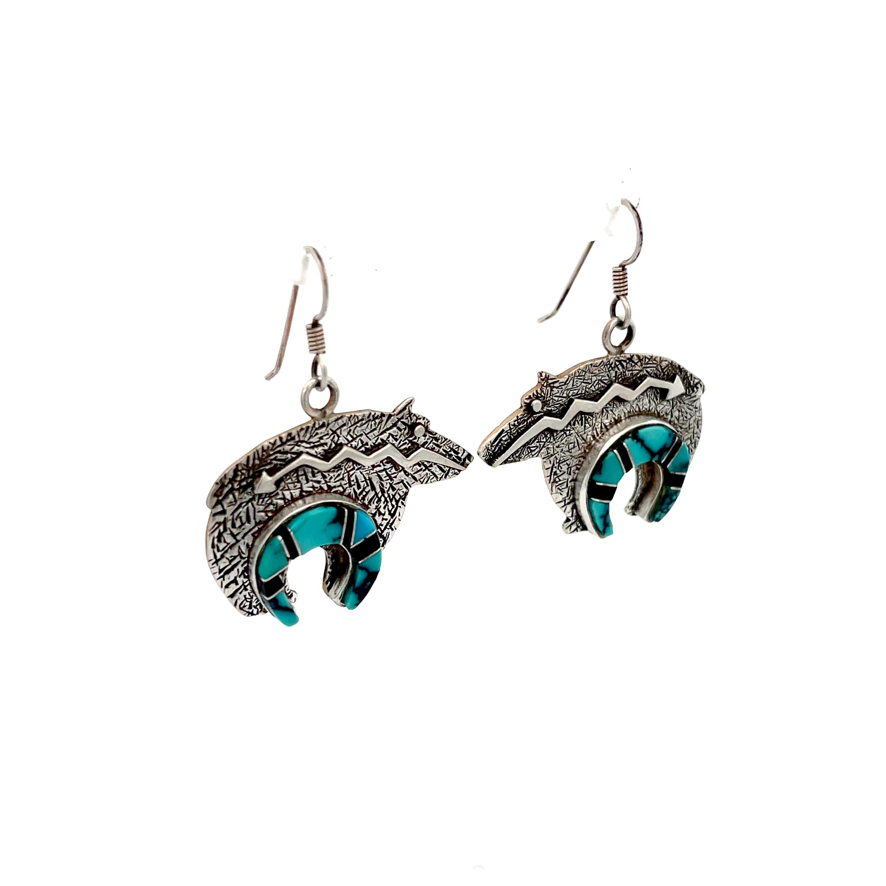 Turquoise Onyx Inlay Bear Dangle Earrings