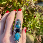 Turquoise Onyx Statement Ring Size 8.25