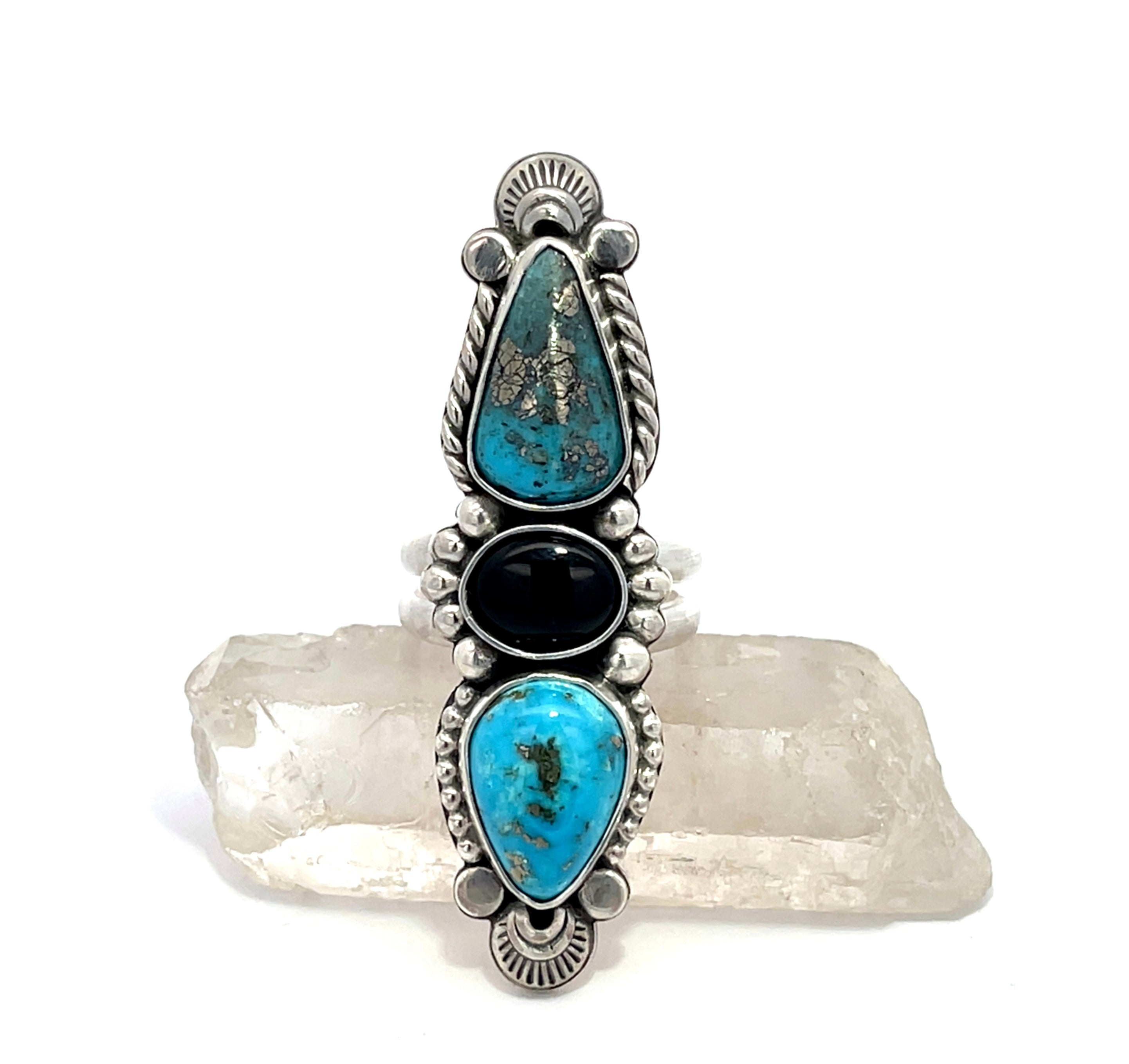 Turquoise Onyx Statement Ring Size 8.25