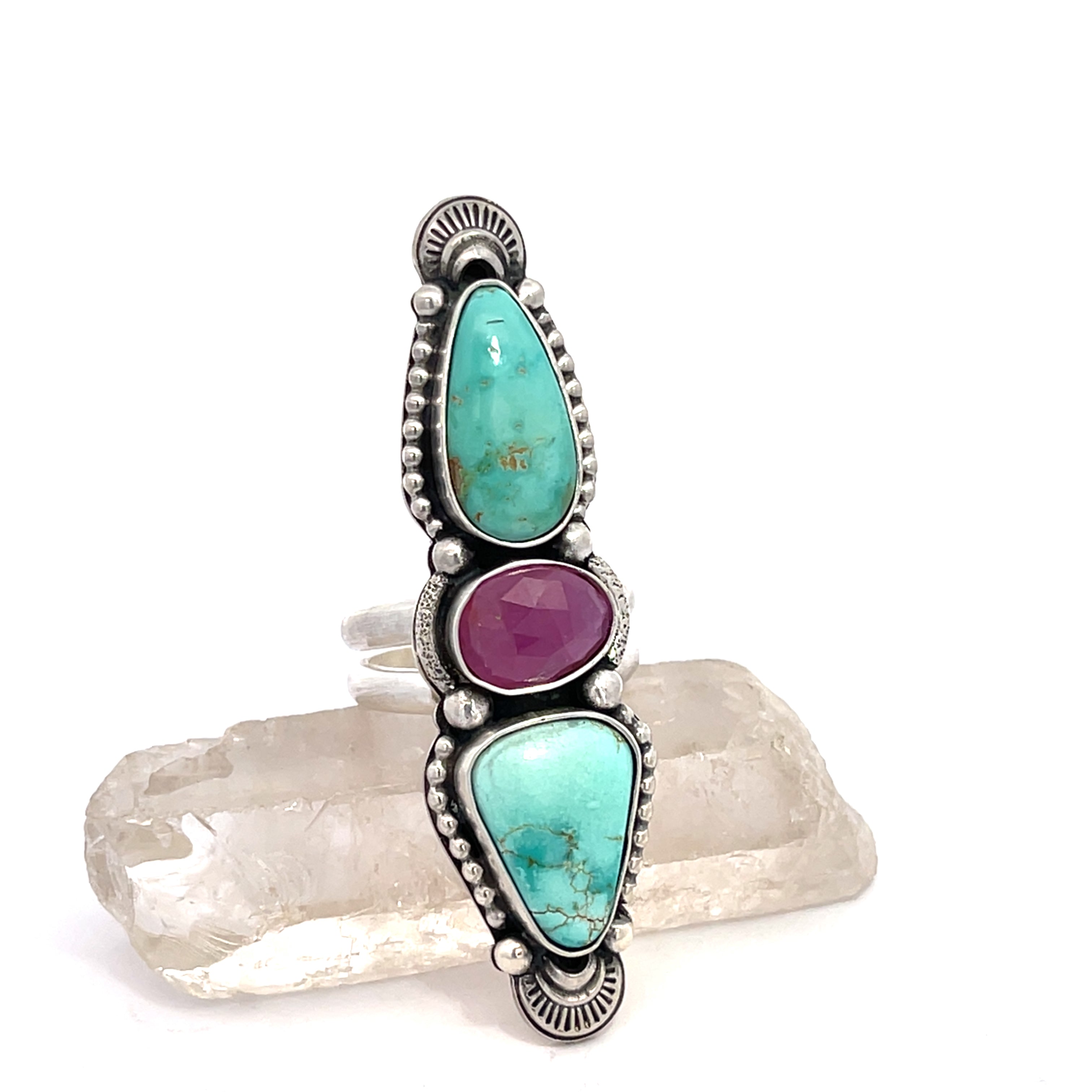 Turquoise Sapphire Statement Ring Size 7.25