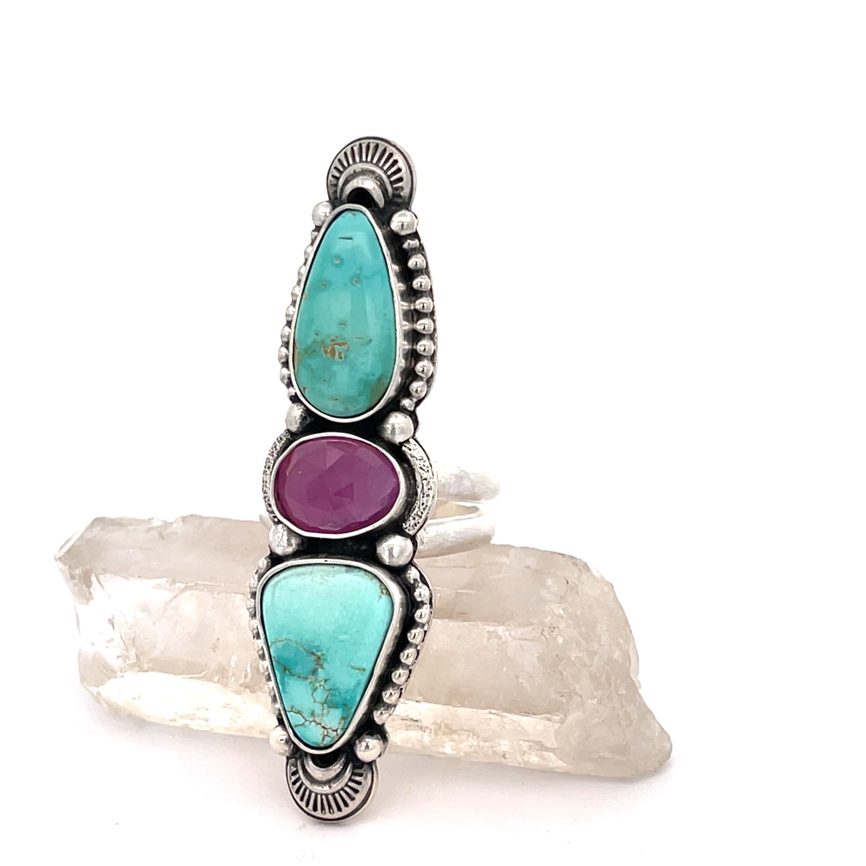 Turquoise Sapphire Statement Ring Size 7.25