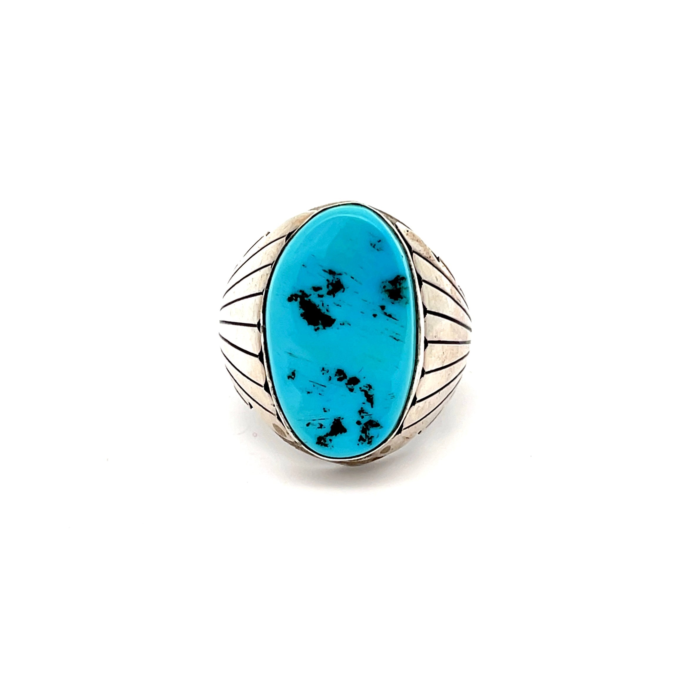 Turquoise Shield Ring Size 13.25-Silver Raven Studio